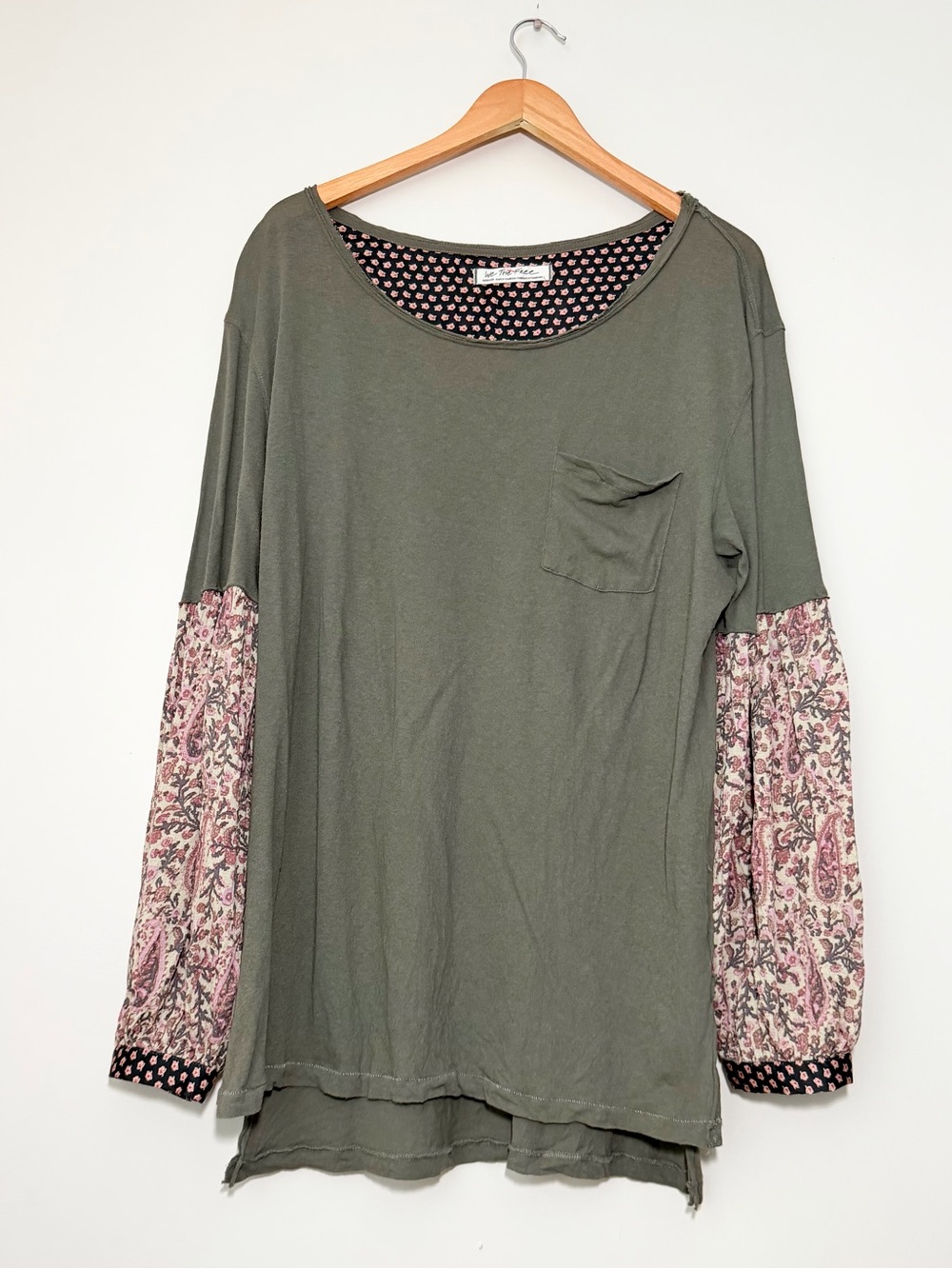 Free People Jade Long Sleeve Tee Mixed Print Sleeves